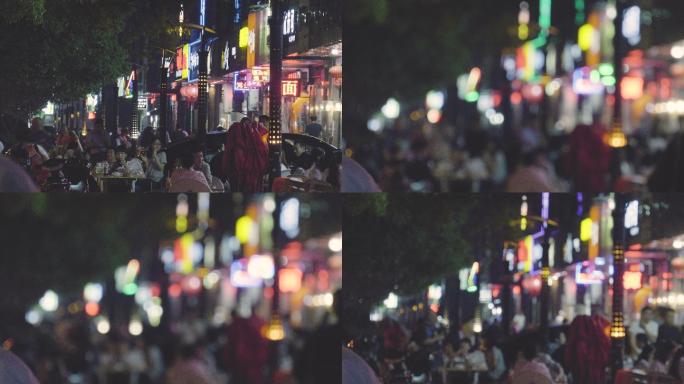 上海夜宵小吃街灯火通明琳琅满目车水马龙