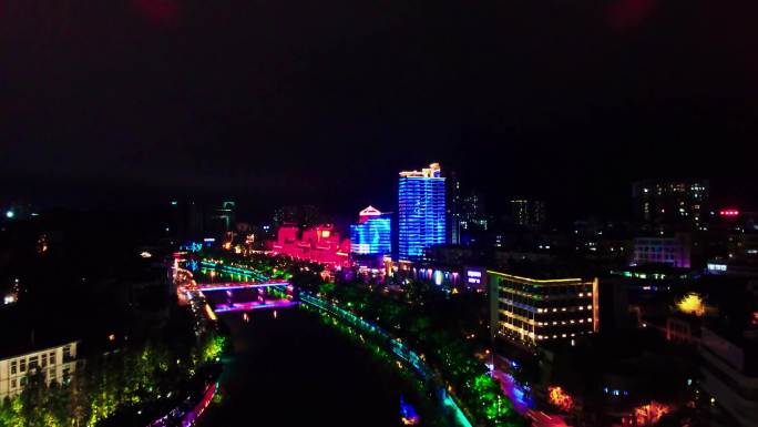 自贡城市夜景航拍