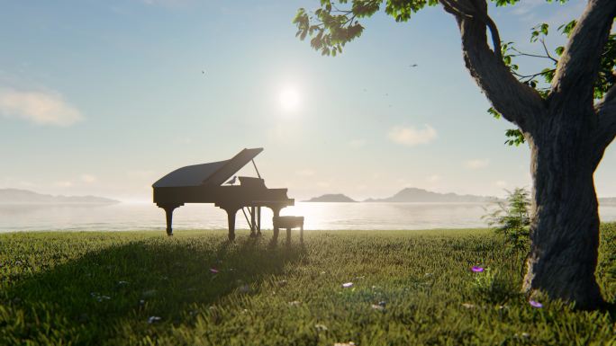 公园湖边钢琴演奏
