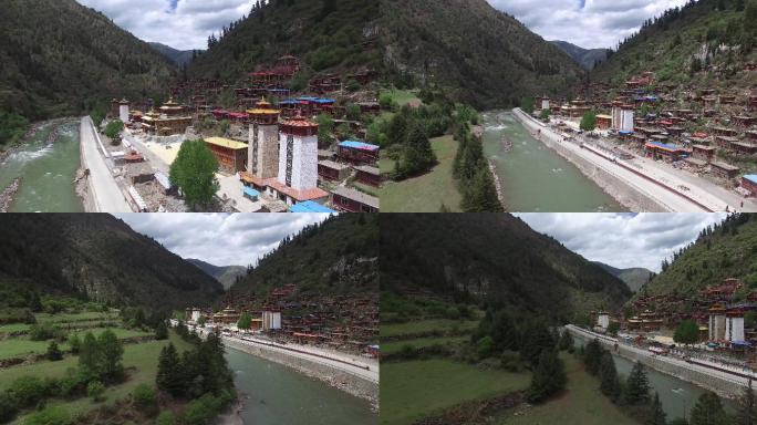 航拍 藏族特色村寨