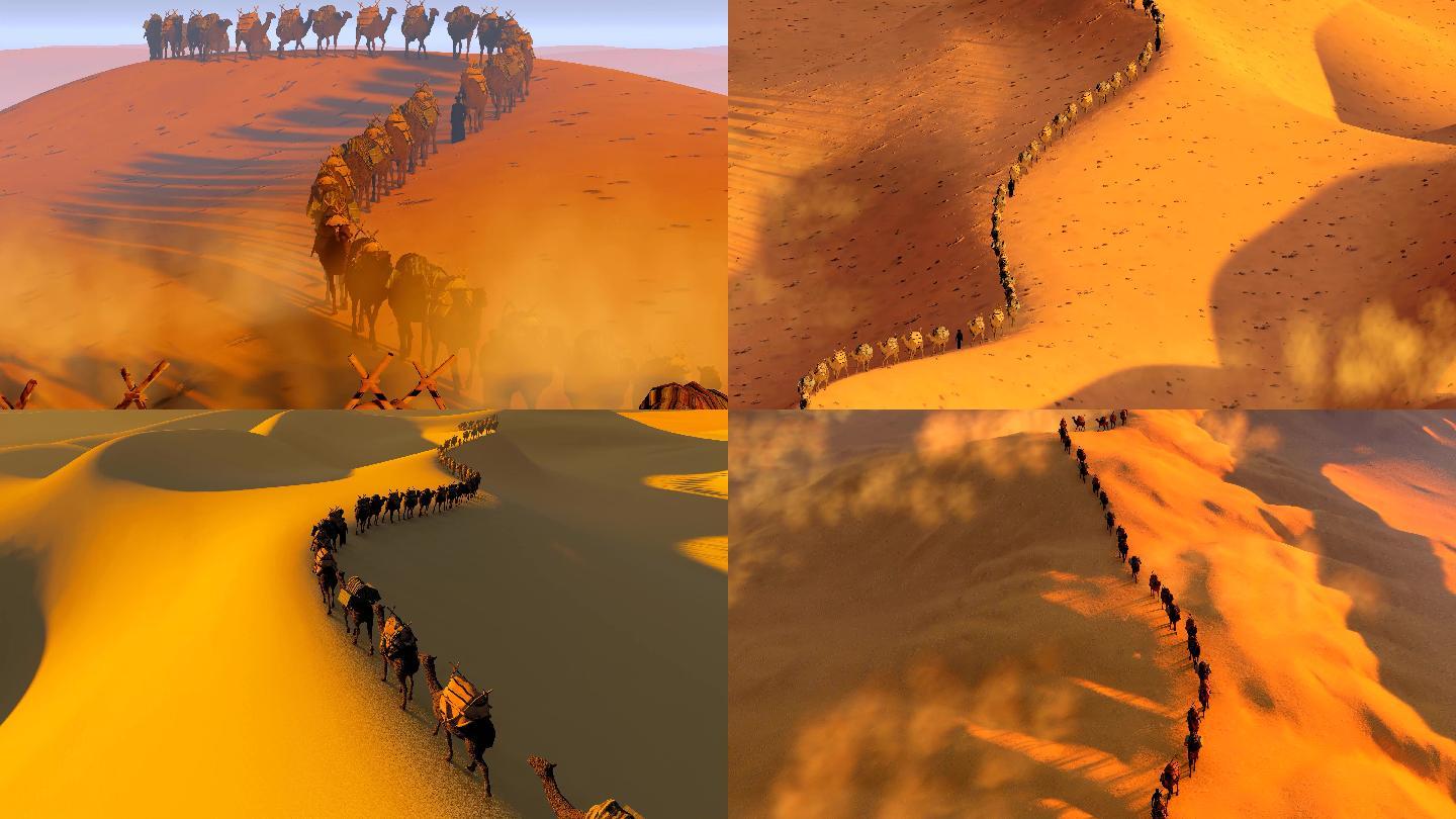 大型沙漠骆驼商队丝绸之路西域大漠