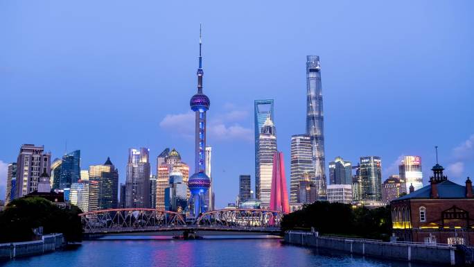 上海 城市城市风光日转夜延时摄影