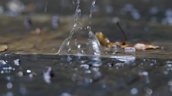 雨水滴落飞溅特写