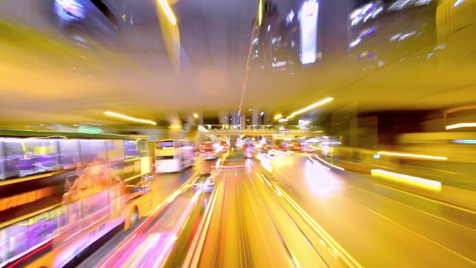 中国香港城市交通车流延时摄影