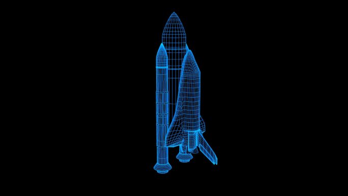 蓝色线框全息科技航天飞机动画带通道