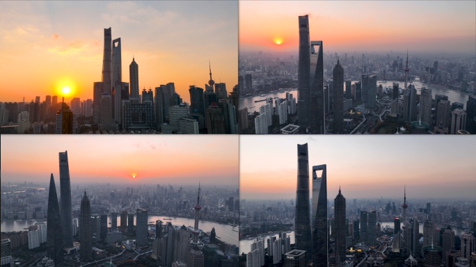 【4K】上海陆家嘴夕阳航拍
