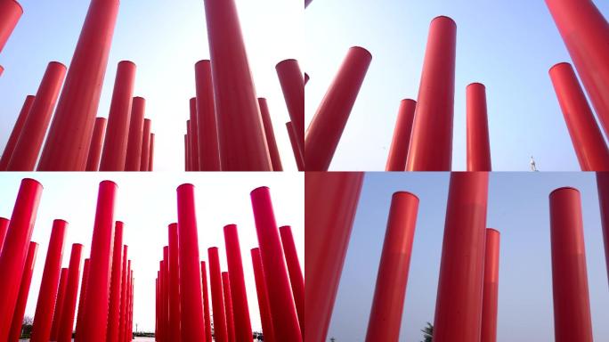 4k11条实拍红色图腾广场柱子