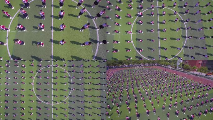 4k航拍学生操场做操