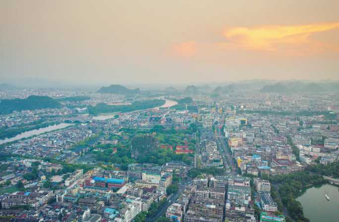 桂林航拍大气延时独秀峰日落城市市区片头