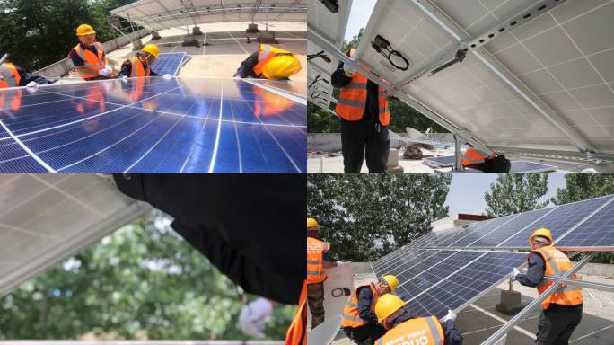 太阳能板居民楼屋顶架设光伏清洁再生能源