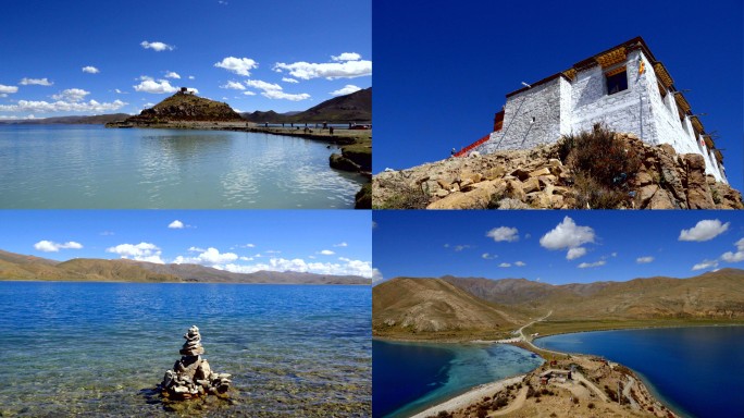 含音乐的西藏圣湖羊卓雍措和日托寺高清视频