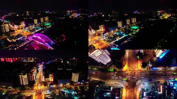 自贡网红桥周围街道夜景
