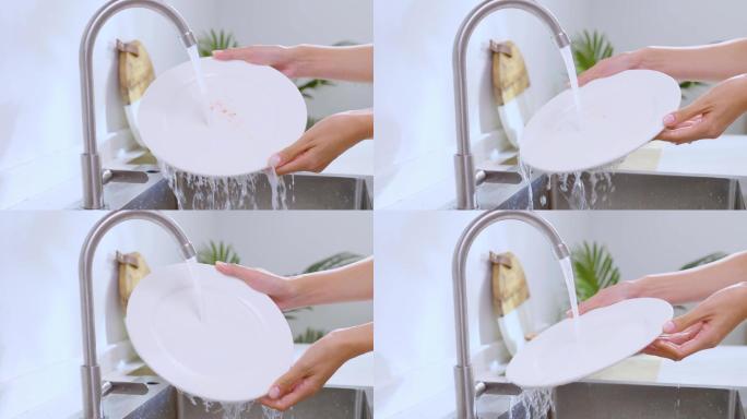 【原创】清洗清洁白色碗碟流水