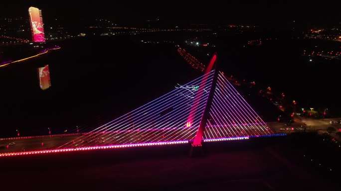 西安欧亚大道夜景航拍西安浐灞彩虹桥夜景