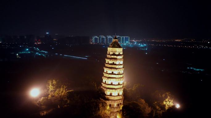 苏州虎丘塔夜拍航拍苏州虎丘塔斜塔