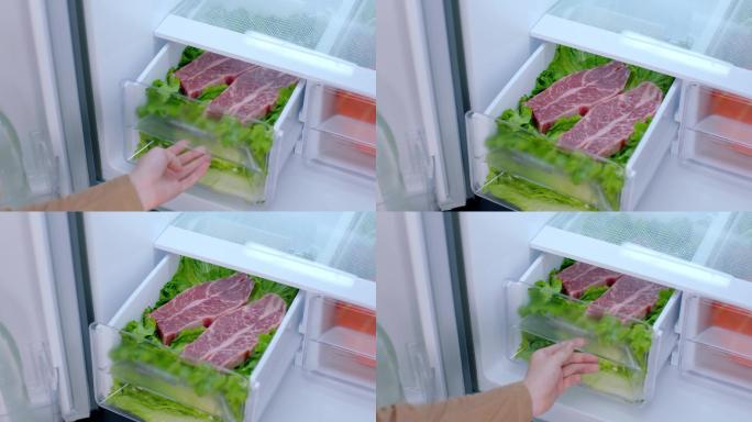 【原创】冰箱打开柜门牛肉牛扒
