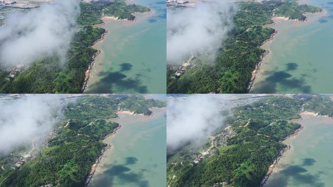 玉环干江环绕云雾出现沙滩海岸线炮台村落