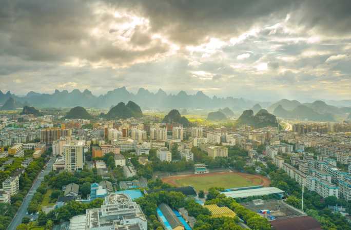 桂林广西师范大学航拍延时大气风景风光