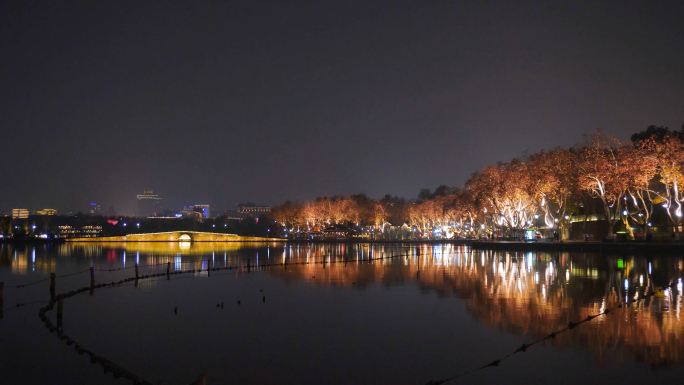 杭州西湖断桥夜景延时