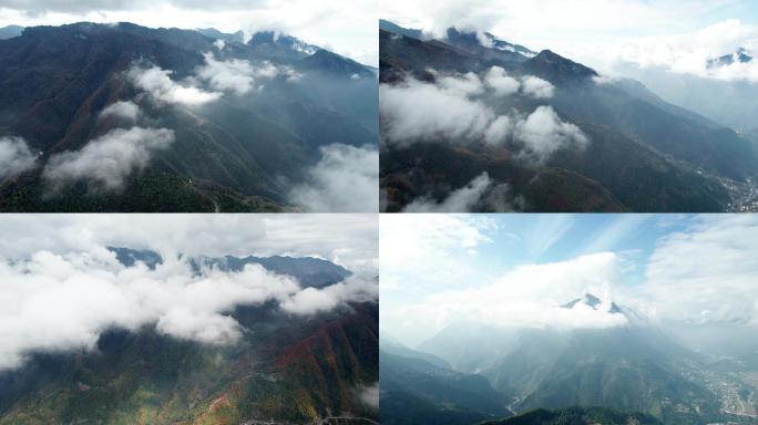 巫溪界4K高清航拍风景延时高山云海和村庄