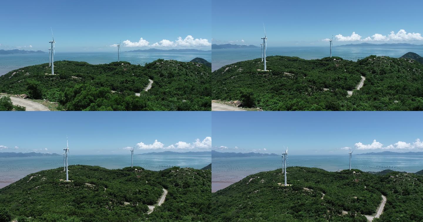 航拍 空镜头 风车 海边 森林