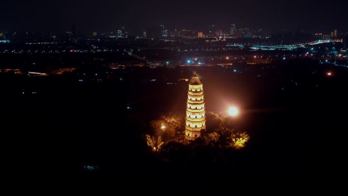 苏州虎丘塔夜拍航拍苏州虎丘塔斜塔