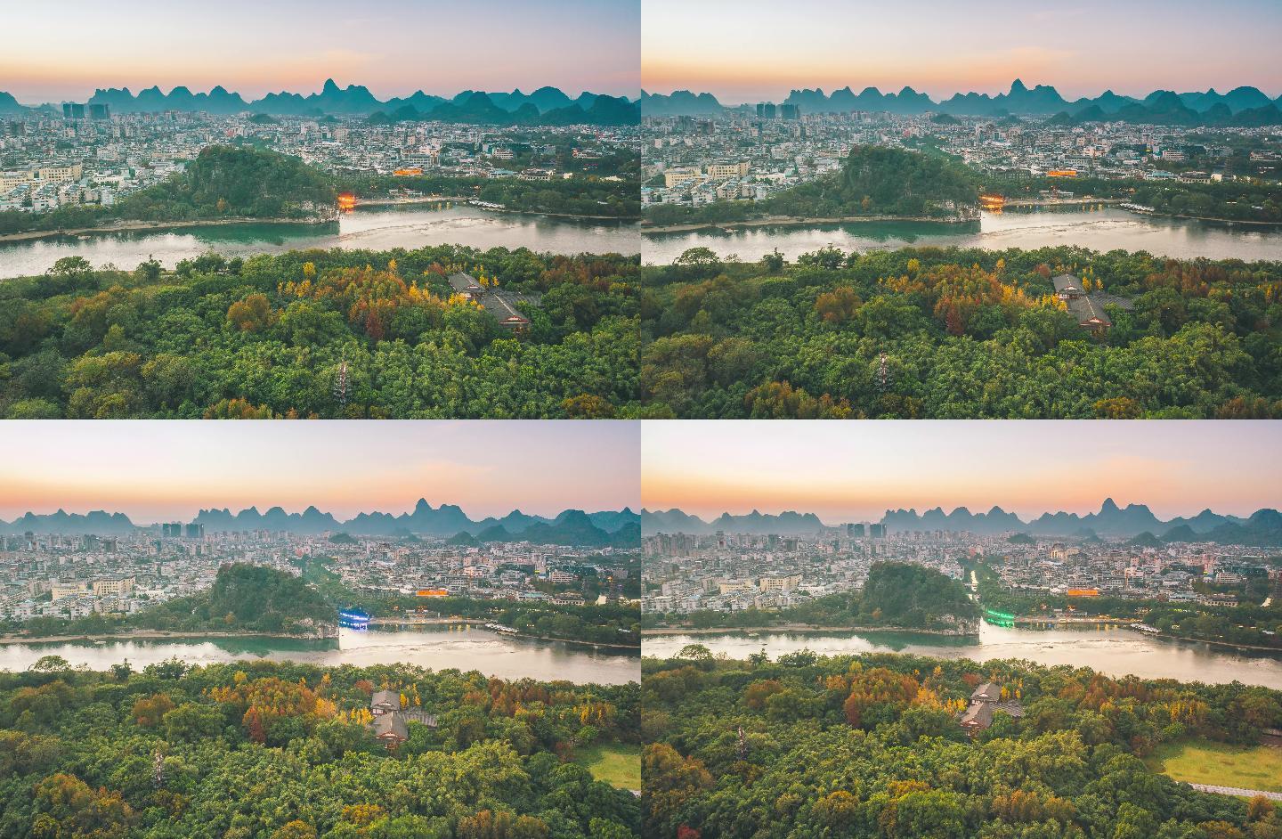 桂林航拍延时漓江风景山水大气片头訾洲公园