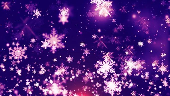 唯美紫色粒子雪花飘升背景
