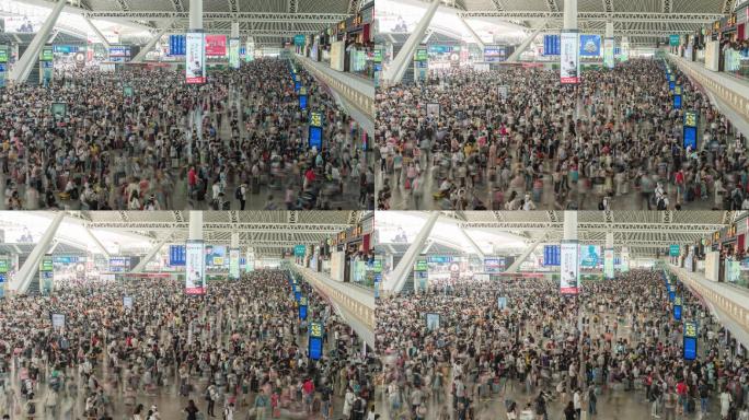 【4k】广州南站旅客人流量高清延时