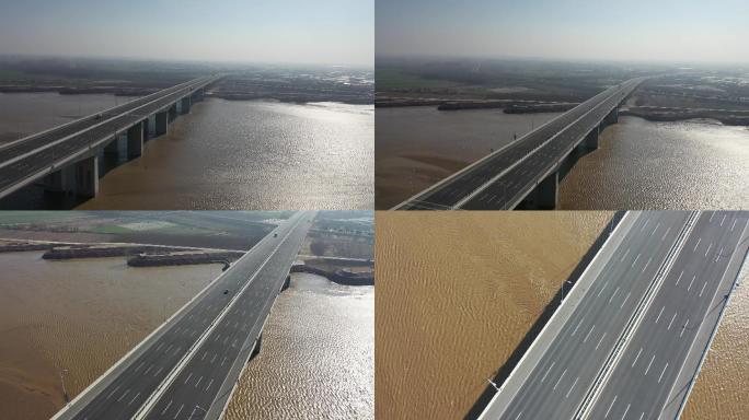 2k郑州黄河大桥建设车流航拍大景空镜素材