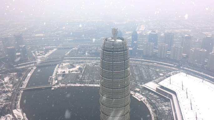 郑州CBD雪景冬季下雪