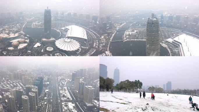 郑州CBD雪景冬季下雪