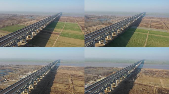 2k郑州黄河大桥建设田野航拍大景空镜素材