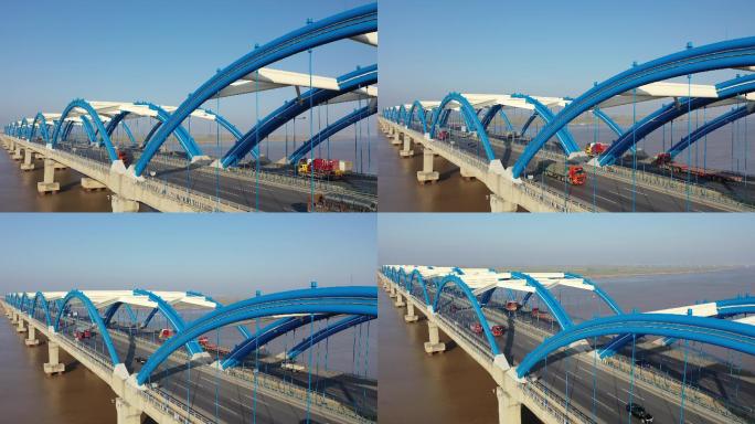 2k郑州黄河大桥河流车流航拍大景空镜素材