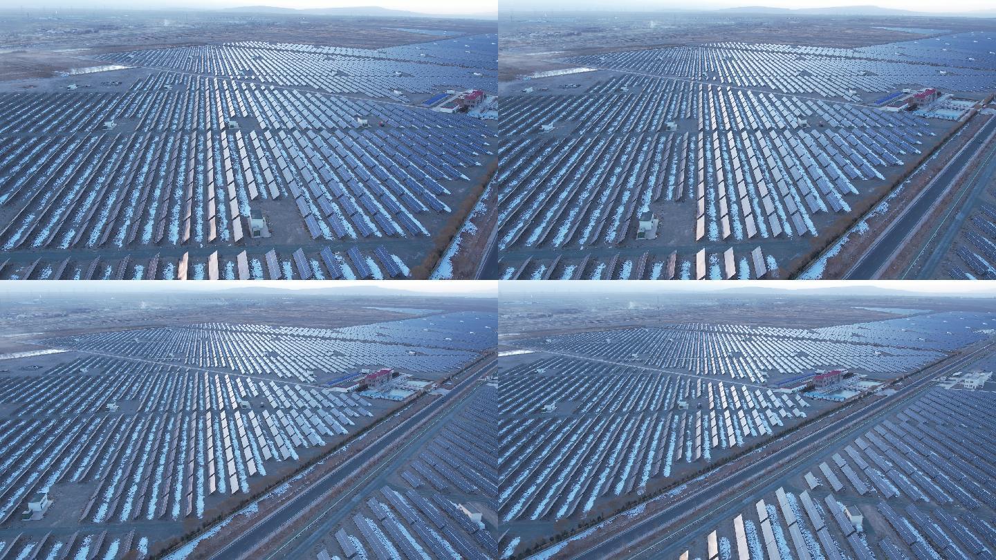 航拍西北戈壁新能源太阳能光伏发电