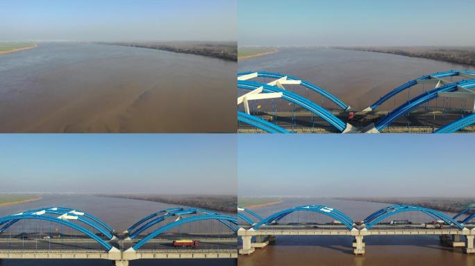 2k郑州黄河大桥 河面 车流 航拍大景