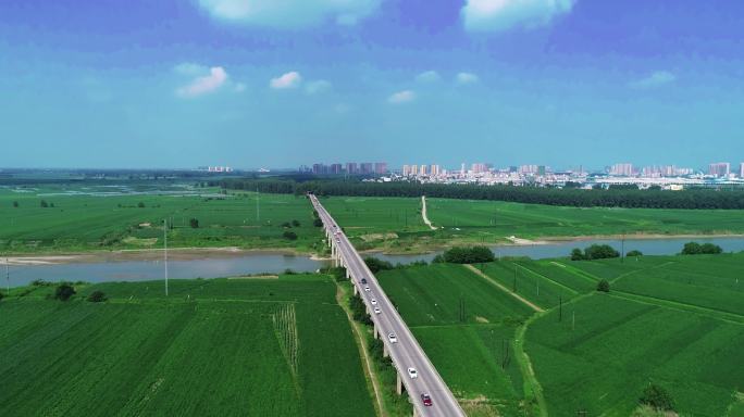 4K平原大桥河流航拍