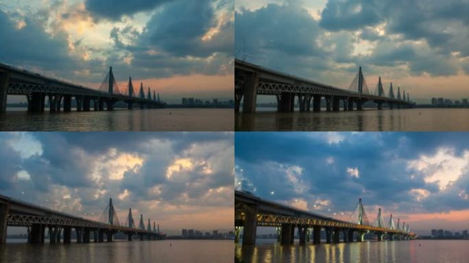 江西省南昌市朝阳大桥日转夜延时摄影