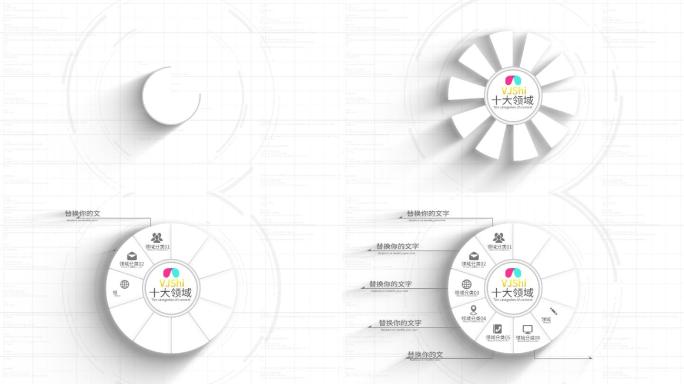 十大白色饼状分类展示-无插件-信息分类