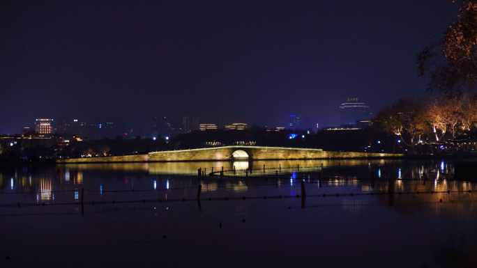 延时西湖断桥夜景