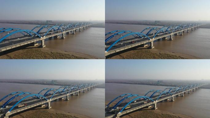 2k郑州黄河大桥车流航拍大景空镜素材