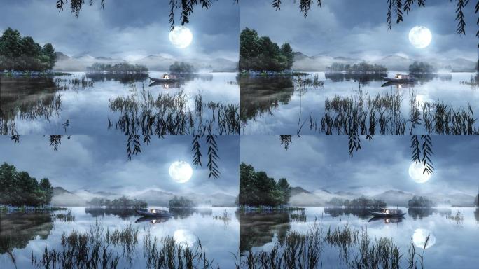 【三维动画】夜景湖面