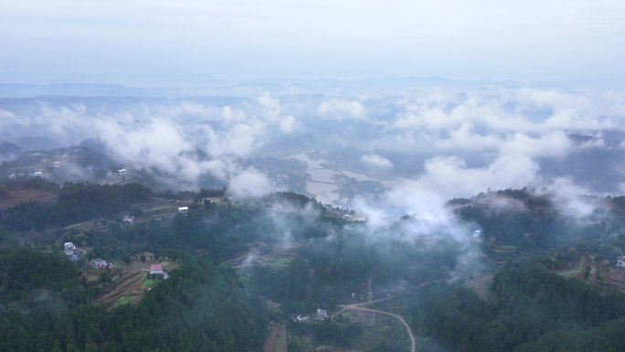 航拍冬天峡谷早晨