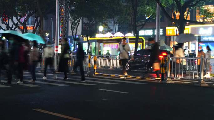 宁波药行街城市夜景街道夜色2160P