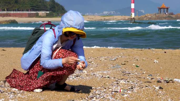 海滩海边捡贝壳
