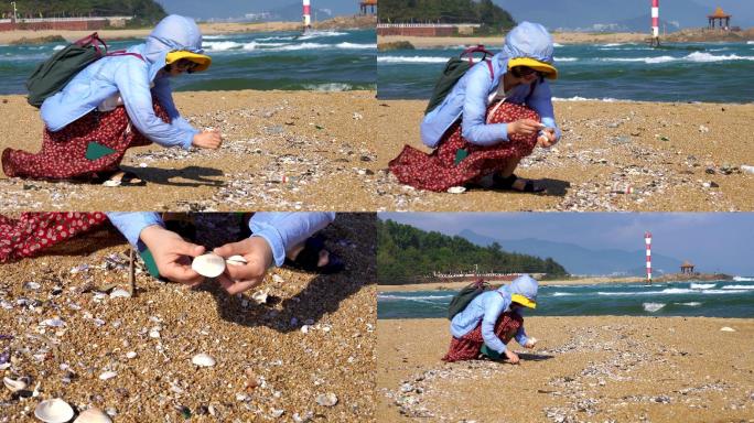 海滩海边捡贝壳