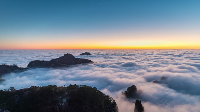 【4K可商用】黄山云海日落星起