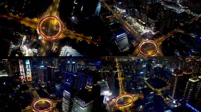 成都金融城交子之环夜景航拍视频素材4K