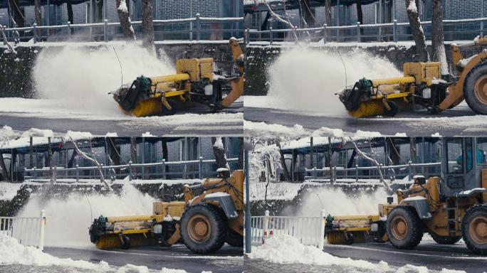 路面清除积雪慢镜头4K