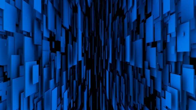 【4K时尚背景】蓝色3D方片空间浮动变化